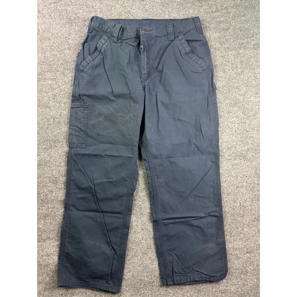 Carhartt Work Pants Mens 35x30 Navy Blue Canvas Straight Leg Utility Trousers